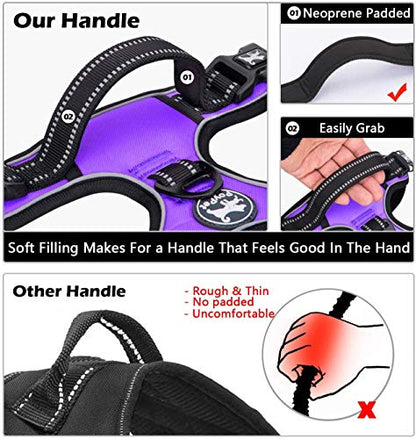 PoyPet Dog Harness and Leash Combo, Escape Proof No Pull Vest Harness, with 5 Feet Leash, Reflective Adjustable Soft Padded Pet Harness with Handle for Small to Large Dogs(Purple,M) - color: Purple, size: Medium