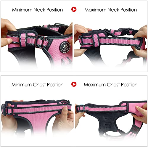 No Pull Dog Harness,Adjustable Oxford Dog Vest Harness with Leash,Reflective No-Choke Pet Harness with Easy Control Soft Handle for Small Dogs(Small,Pink)