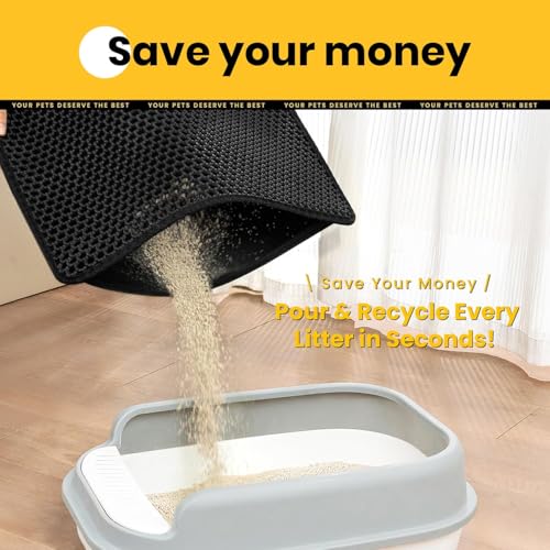 Cat Litter Mat Compact Size 23.6"x14.6" for Small Spaces, Upgrade Waterproof Leakproof Back Layer, Honeycomb Trapping Mat, Washable, Easy to Clean, Scatter Control Kitty Litter Matt, Black - color: Black