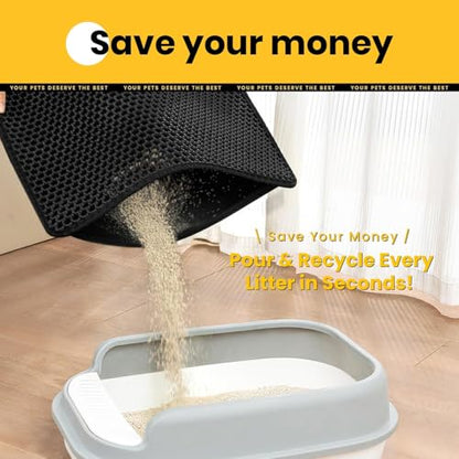 Cat Litter Mat Compact Size 23.6"x14.6" for Small Spaces, Upgrade Waterproof Leakproof Back Layer, Honeycomb Trapping Mat, Washable, Easy to Clean, Scatter Control Kitty Litter Matt, Black - color: Black