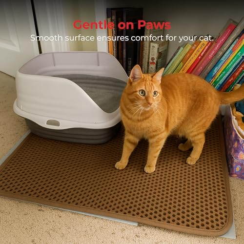 Small Cat Litter Trapper by iPrimio - Litter Mat, EZ Clean Cat Mat, Litter Box Mat Water Proof Layer and Puppy Pad Option. Patented (23"x21" Brown) - style: 23x21 - Brown
