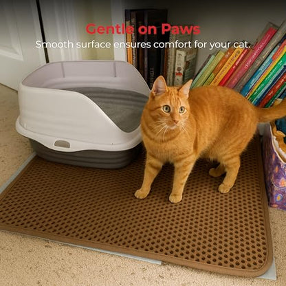 Small Cat Litter Trapper by iPrimio - Litter Mat, EZ Clean Cat Mat, Litter Box Mat Water Proof Layer and Puppy Pad Option. Patented (23"x21" Brown) - style: 23x21 - Brown