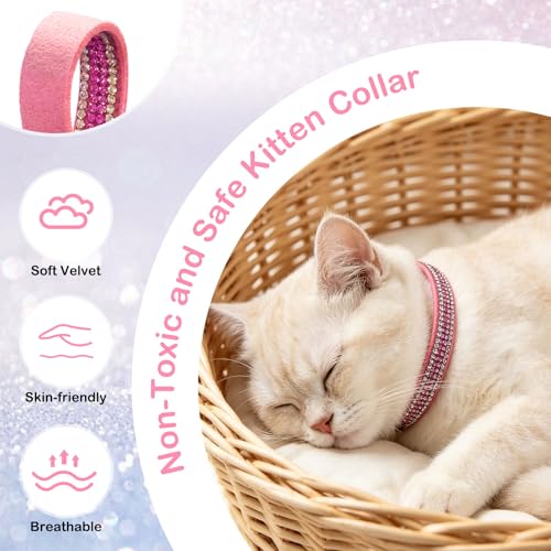 Rhinestone Cat Collar Breakaway with Bell Safety Buckle, 2 Pack Bling Diamond Kitten Collar for Gril Cats, Soft Velvet Female Cat Collars Adjustable 8-12 Inch, Pink - color: Rose Pink(2 Pack), size: 8"-12" Cats / Mini Dogs