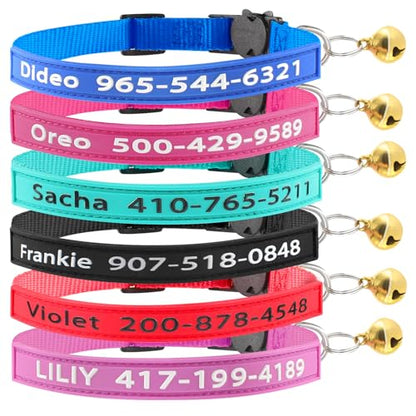 Personalized Custom Cat Collars,Custom ID Collar with Pet Name and Phone Number, Adjustable Kittens Nylon Collars Breakaway with Bells for Boy Girl (Normal) - color: Normal