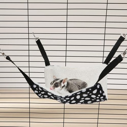 2 Pack Small Animal Hammock Soft Fleece Sleeping Bed for Mice Rat Chinchilla Guinea Pig Ferret Kitten Cat Rabbit (S: 10.6x10.6inch, Black White Dot) - size: S 10.2" x 10.2"