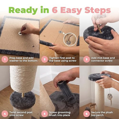 Best Pet Supplies Catify Cat Scratcher, Fun Interactive Scratchers, Posts, Poles, Claw Safe, Furniture Saver Indoor Play Support Natural Cat Behaviors Heavy Duty - Gray, 11.78 x 11.78 - color: Scratching Post (Gray) H: 22"