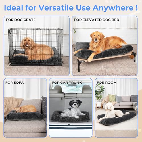 OhGeni Comfort Fluffy Dog Bed with Removable Washable Cover & Waterproof Lining, Chew Proof & Non-Slip Soft Crate Bed for Large, Medium, Small Size Dogs, 23in(Gray)
