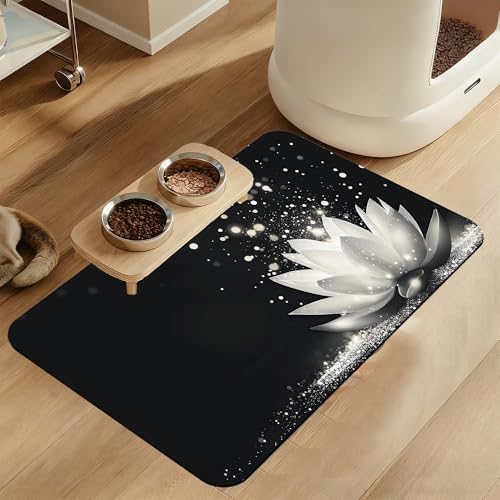 Magic White Lotus Pet Feeding Mat–Quick Dry Absorbent Dog Cat Food Mat, Non Slip Waterproof Bowl Placemat for Messy Eaters, Pet Accessories for Floors 16"x24" - color: Magic White Lotus, size: 16"L x 24"W