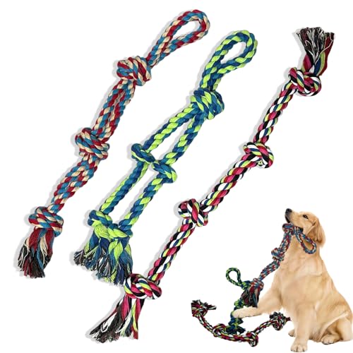 3-Pack Heavy Duty Dog Rope Toy, Tough Chew Toys, Durable Interactive Tug of War &Teeth Cleaning Ropes for Large and Medium Aggressive Chewers (3-Pack, Large) - size: Large