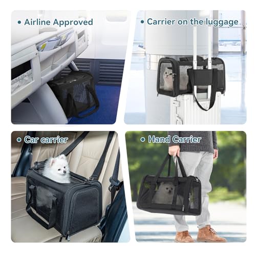 Airline Approved Cat Carrier, Soft-Sided Collapsible Pet Carrier for Travel, 3 Carrying Ways, Lightweight and Ventilation on 5 Sides, Escape Proof, with Soft Fleece Pad - color: Z-Black, size: Medium