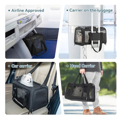 Airline Approved Cat Carrier, Soft-Sided Collapsible Pet Carrier for Travel, 3 Carrying Ways, Lightweight and Ventilation on 5 Sides, Escape Proof, with Soft Fleece Pad - color: Z-Black, size: Medium