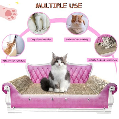 Luxury Cardboard Cat Scratcher Sofa Bed, Couch Shaped Scratching Board with Catnip, Scratcher for Indoor Cats, Large Pink - color: Pink Sofa