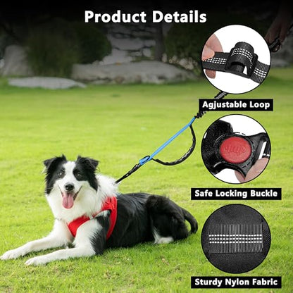 Hands Free Dog Leash with Zipper Pouch, Running Waist Leash for Dog Walking, Adjustable Waist Belt for Large Dogs, Reflective Bungee Design with Two Handle for Hiking,Training, Black - color: Black