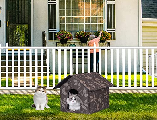 Cat Houses for Outdoor Cats, Weatherproof Outdoor House for Feral Cats, Warm Stable Stray Cats Shelter in Winter Brown Medium - style: Brown cat house