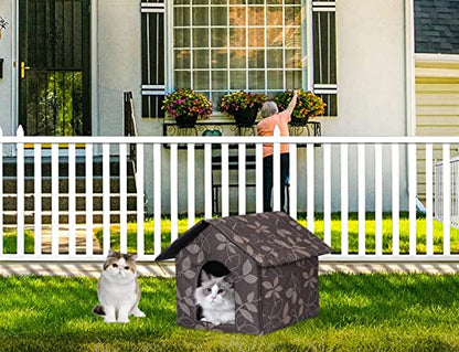 Cat Houses for Outdoor Cats, Weatherproof Outdoor House for Feral Cats, Warm Stable Stray Cats Shelter in Winter Brown Medium - style: Brown cat house