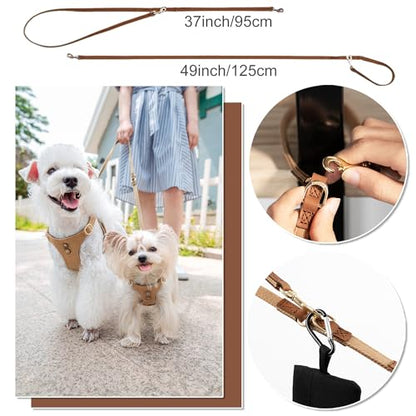 No Pull Dog Harness with Multifunction Dog Leash, Soft Adjustable, Escape Proof, Classic Style, Khaki Camel, S - color: Button-Khaki Camel, size: S
