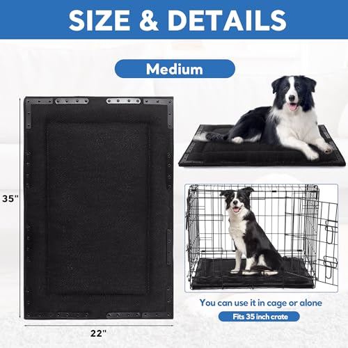 HOMBYS Indestructible Chew Proof Dog Bed with 14 Metal Rivets - Ultra Durable 0.8" Thick Kennel Mat for Aggressive Chewers & Teething Puppies, Waterproof Pet Bed Fits Medium Crates, 35"x22" - size: 35" x 22"