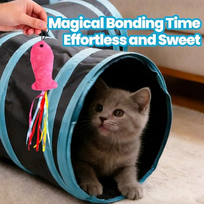 Pet Tunnel for Indoor Cats, 3-Way Collapsible Interactive Pet Tube Infused Catnip, Crawling Runway Toy for Kittens & Adult Cats, Bed Hideaway Toy for Small Pets & Animals