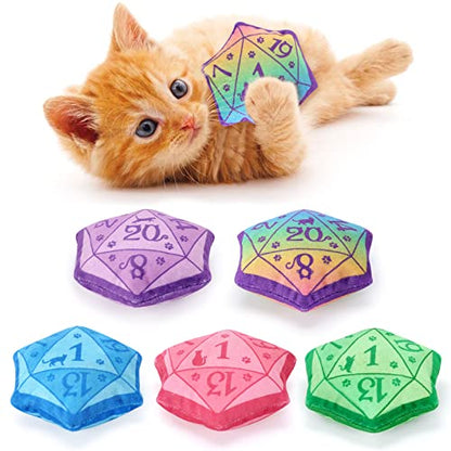 CiyvoLyeen D20 Dice Catnip Toy, DND Interactive Cat Toy Gifts for Role Playing Tabletop Game Soft Plush Funny Cute Kitten Teething Chew Pet Supplies Cat Lover Witchy Gift Idea Dnd Accessories Set of 5 - style: 5 Dices