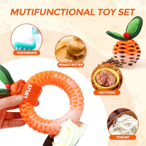 LIFLIX 2-Pack Dog Teeth Cleaning Toys, Durable TPU Bite and Brush Dog Toys for Small and Medium Dogs, Dental Puppy Teething Toys