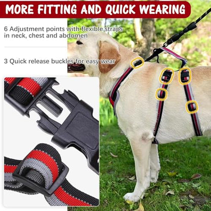 Escape Proof Dog Harness - No Pull Dog Harness with Handle, Soft Padded Reflective and Adjustable Full Body Pet Harness Vest for Medium Large Dogs Walking Hiking Training, Red Large - color: Red, size: Large