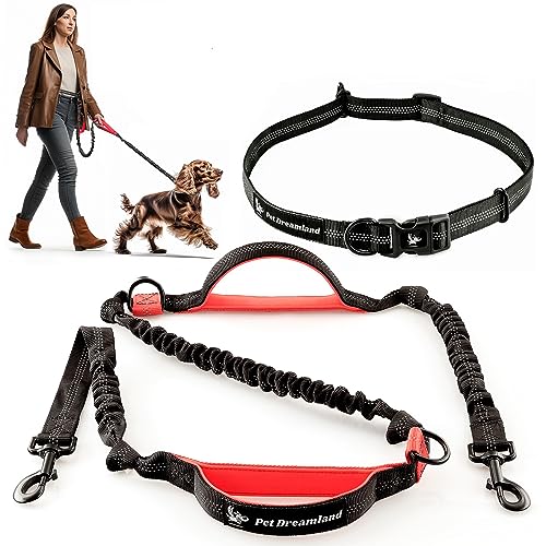 Exquisite Hands-Free Leash for Medium Dogs: Ultimate Comfort & Freedom for Running, Walking, Hiking. Premium Quality, Durable & Versatile Waist Dog Leash Belt. Your Dog Will Love It - color: Black & Red