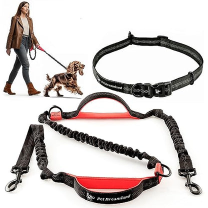 Exquisite Hands-Free Leash for Medium Dogs: Ultimate Comfort & Freedom for Running, Walking, Hiking. Premium Quality, Durable & Versatile Waist Dog Leash Belt. Your Dog Will Love It - color: Black & Red