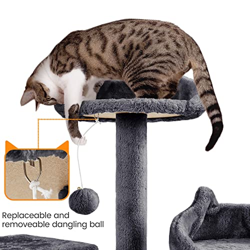 Yaheetech 72-inch Cat Tree, Multi-Level Cat Tower with 2 Condos & 6 Scratching Posts, 3 Perches & Detachable Toy Ball, Pet Furniture Play House for Kittens/Cats, Dark Gray - color: Dark Gray