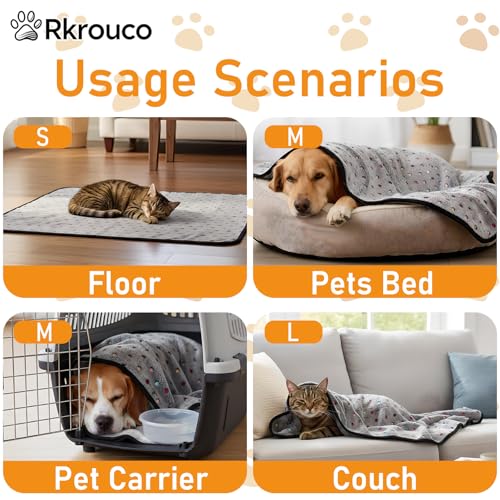 Three Piece Pet Blanket Set for Dogs Cats Soft Comfy Puppy and Kittens Bed Blanket Fluffy Fleece Pets Throw with Cute Patterns (Small 24x16 inch, Gray Dots) - color: Gray Dots, size: Small-24x16 inch