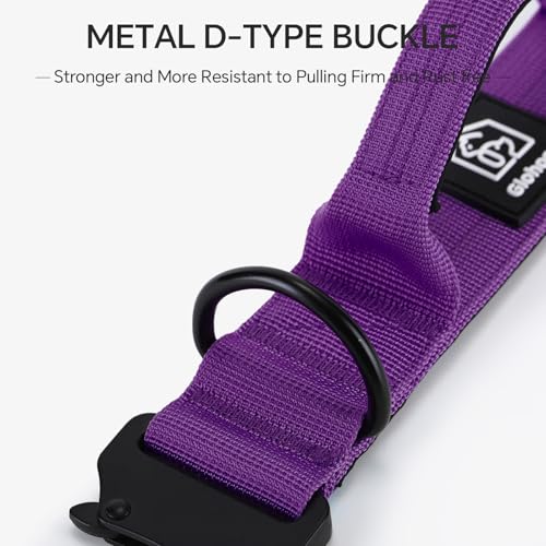 Tactical Thick Dog Collar, Adjustable Training Nylon Dog Collar, Heavy Duty Metal Buckle & Control Handle for Small Medium Large Dogs (M, Purple) - color: Purple, size: M