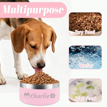 Personalized Dog Bowls with Name, Engraved Stainless Steel No Slip Food Water Bowl for Dogs Cats,Custom 25oz/35oz/53oz Bowl for Small/Medium/Large Pets