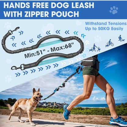 Hands Free Dog Leash with Waist Belt – No-Pull Bungee, Dual Padded Handles & Zipper Pouch for Running, Walking & Training – Adjustable Waist Leash for Large & Medium Dogs (Black) - color: Black