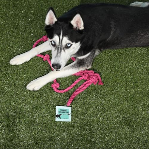 Tumbo Tough Tug Rope Dog Toy - (Pink 5 ft Long Strong and Durable Rope Pull Toy with Handle) TUG of WAR Dog Toy - color: Pink