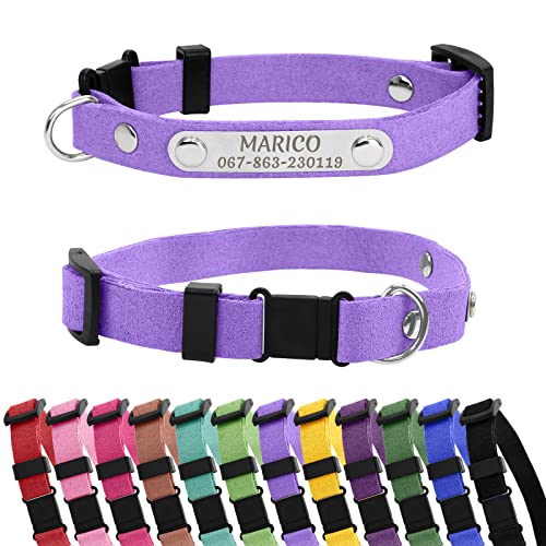 CAMAL Personalized Cat Collar with Name and Phone Number, Breakaway Cat Collar with Name Tag, Customized Cat Collar for Boys and Girls, Adjustable for Kitten Small Dogs Puppy (Light Purple) - color: Light Purple