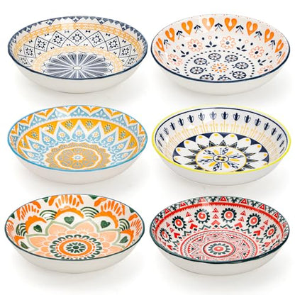 Foraineam 6 Pack 5.5 inch Wide Shallow Cat Food Bowl Set Ceramic Cat Bowls, 8oz Whisker Friendly Cat Dishes, Colorful Kitten Feeding Bowls for Food and Water, Microwave and Dishwasher Safe