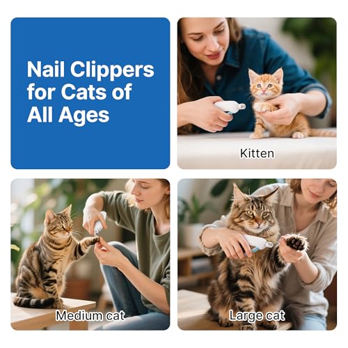 Potaroma Cat Nail Clipper with Adjustable 3-Size Trimming Hole & Hidden Nail File | Safe Toenail Trimmer for Kittens & Indoor Cats | Anti-Splash Claw Cutter for Grooming (Blue)