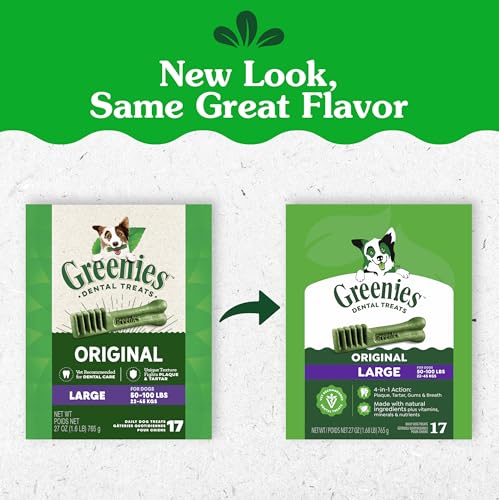 Greenies Veterinarian-Recommended Adult Natural Dental Dog Treats Large Size, Dog Dental Chews, Original Flavor, 27 oz. Pack, 17 Count - size: 17 Count (Pack of 1)