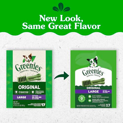 Greenies Veterinarian-Recommended Adult Natural Dental Dog Treats Large Size, Dog Dental Chews, Original Flavor, 27 oz. Pack, 17 Count - size: 17 Count (Pack of 1)