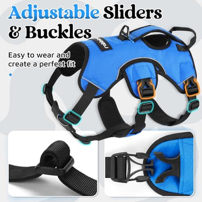 rabbitgoo Escape Proof Dog Harness, Soft Padded Full Body Pet Harness, Reflective Adjustable No Pull Vest with Lift Handle and Leash Clip for Large Dogs Walking Hiking Training, M, Blue - color: Blue, size: Medium (Pack of 1)
