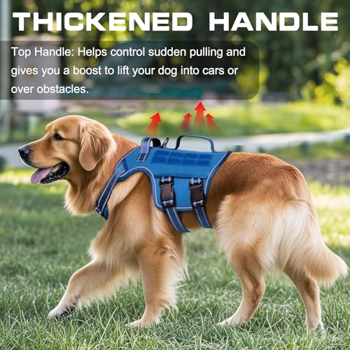 Tactical Dog Harness Medium Sized, Heavy Duty No Pull Dog Harness with Handle, Easy On and Off Service Dog Vest with Molle System, Reflective Pet Vest for Walking Hiking Training - color: Blue, size: M(Neck:17-23",Chest:22-32"),35-50 lbs