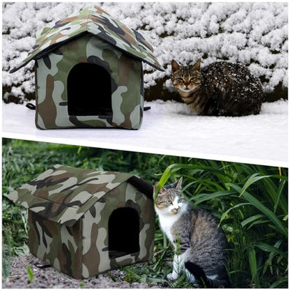 Soaoo 3 Pcs Cat Houses for Outdoor Stray Cats Shelter Weatherproof Outside House Indoor Foldable Pet Cave with Tent Stakes for Wild Animal Dogs(Camouflage Style) - style: Camouflage Style