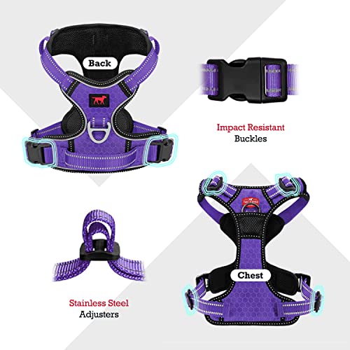 Tuff Pupper No Pull Easy Walk Dog Harness | Heavy Duty Pet Vest | Front & Back Leash Clips | Strong Safety Handle | Reflective Anti Pull Vest | Comfortable Padded Escape Proof Harness(X-Large, Purple) - color: Purple, size: X-Large (Neck: 20-30" , Chest: