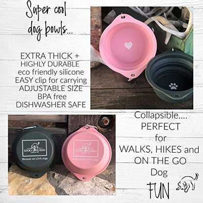 Lucky Love Dog Travel Dog Bowl, Collapsible Compact Water Dog Dish, Rose - color: Rose