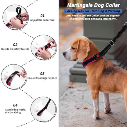 Martingale No Pull Dog Collar - Heavy Duty Nylon with Buckle, Adjustable Anti Pull Reflective Slip Collar for Large Medium Small Dog Training Walking S Hot Pink - color: Black Hot Pink, size: S (11"-15" Neck, 1" Wide)