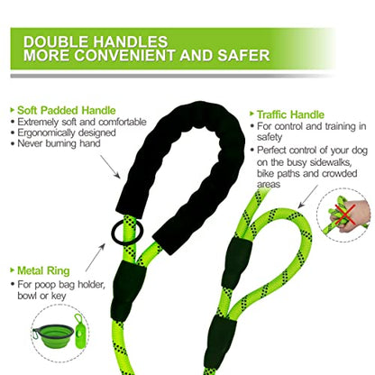 Dog Leash Heavy Duty 6ft, Double Handle Dog Leash with Padded Handle for Traffic Control, Reflective Rope Leashes for Large and Medium Dogs Control Safety Training at Night (Green) - color: Green (25 to 120 lbs)