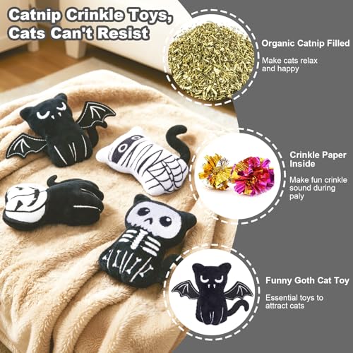 Retro Shaw Catnip Toys, 4 Pack, Horror Goth Cat Toys for Indoor Cats Kitten, Crinkle Interactive Cat Nip Kitty Toys for All Breeds (3.7 Inches) - size: 3.7 Inches