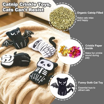 Retro Shaw Catnip Toys, 4 Pack, Horror Goth Cat Toys for Indoor Cats Kitten, Crinkle Interactive Cat Nip Kitty Toys for All Breeds (3.7 Inches) - size: 3.7 Inches