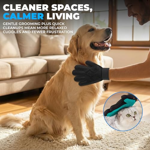 Pet Hair Removal Glove for Dogs & Cats – Dog Grooming Gloves for Shedding, Pet Hair Remover Glove – Pet Grooming Gloves, Cat Grooming Gloves & Cat Brush Glove – Dog Bath and Washing Gloves