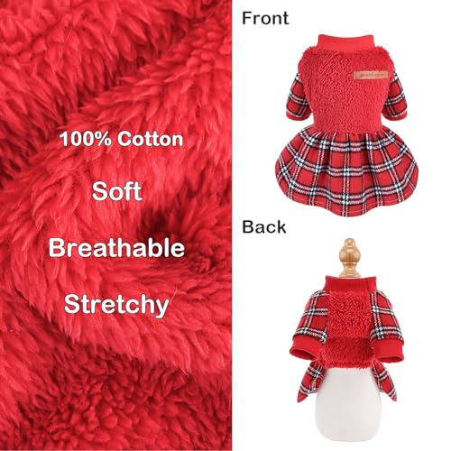 Dog Sweater Dresses for Small Dogs Girl Boy, Plaid Dog Clothes Outfit, Winter Warm Fleece Princess Plaid Dresses, Pet Festival Outfits Apparel Clothing, Small, Red, S - color: Red, size: Small (Chest 15in )