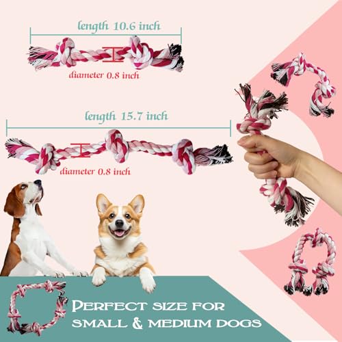 2-Pack Dog Rope Toy Durable Cotton Dog Chew Toys for Aggressive Chewers Interactive Tug of War and Teeth Cleaning for Small to Medium Breed Pets(Pink, Medium) - size: Medium